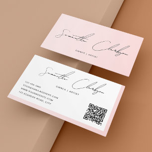 Carte De Visite Code QR du script manuscrit Blush Pink simple