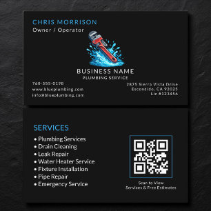 Carte De Visite Code QR du service de plomberie noir