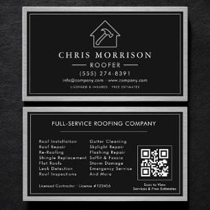 Carte De Visite Code QR du service de toiture Toiturier Entreprene