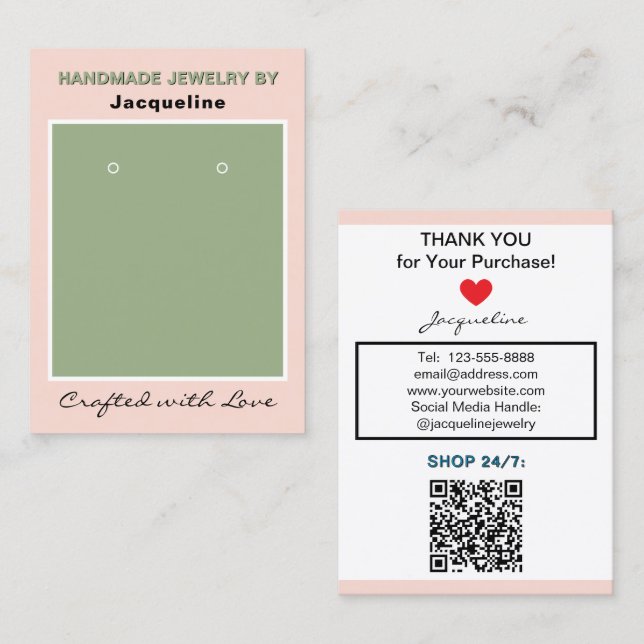 Carte De Visite Code QR du site Web de Bijoux Vert Émouvant (Devant / Derrière)