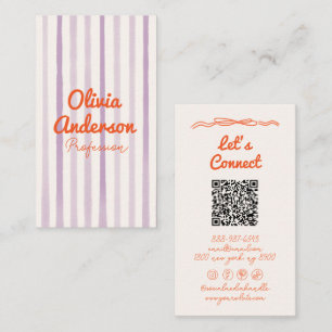 Carte De Visite Code QR Écrit main violet orange blanc Boho