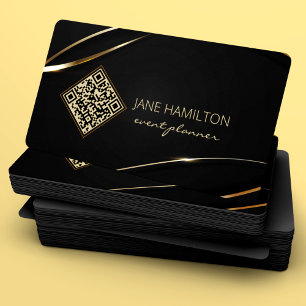 Carte De Visite Code QR Elegant Black Gold