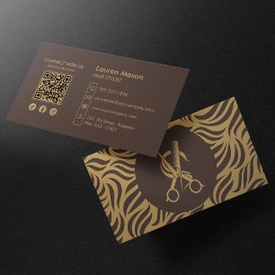 Carte De Visite Code QR Elegant Brown HairStylist Dresser cheveux