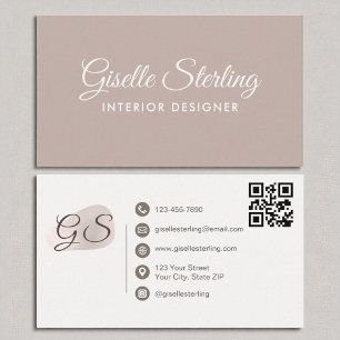 Carte De Visite Code QR élégant du concepteur d'intérieur Blush Ma