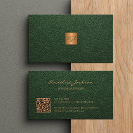 Carte De Visite Code QR élégant luxe vert or monogramme