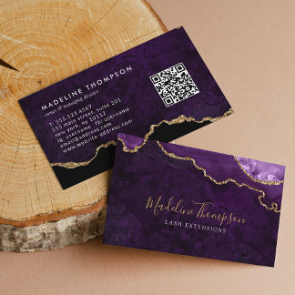 Carte De Visite Code QR élégant Marbre violet Agate Géode