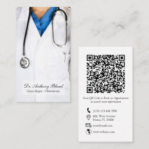 Carte De Visite Code QR élégant OBGYN Obstétricien Gynécologue Bu