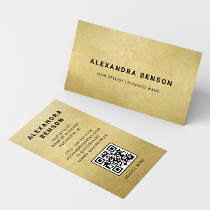 Carte De Visite Code QR élégant pour coiffeur avec feuille d'or