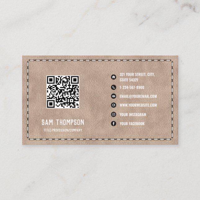 Carte De Visite Code QR en cuir beige (Devant)