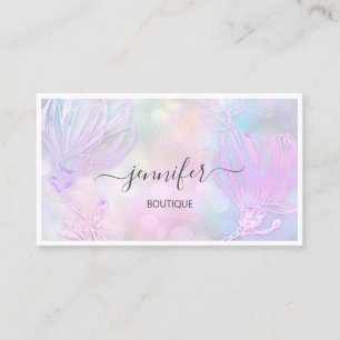 Carte De Visite Code QR encadré de fleurs Logo personnalisé Hologr