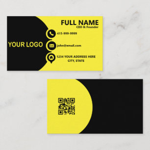 Carte De Visite Code QR Entreprise Moderne Jaune et Noir