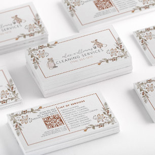 Carte De Visite Code QR Entretien Professionnel Maid Floral Cute