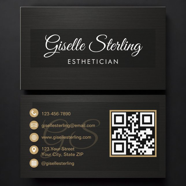 Carte De Visite Code QR Esthéticienne Métal Noir Luxe  (Créateur téléchargé)