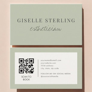 Carte De Visite Code QR Esthéticienne Vert Sauge