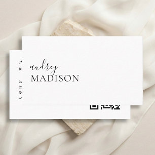 Carte De Visite Code QR Féminin Calligraphie Luxeuse Blanc