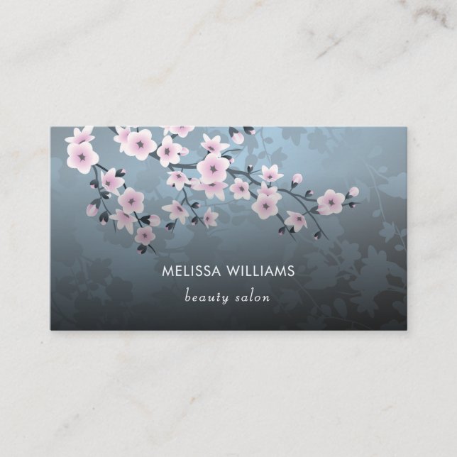 Carte De Visite Code Qr | Fleur De Cerisier Foncé Floral  (Devant)