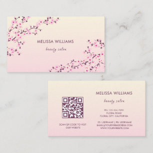 Carte De Visite Code QR Fleur de cerisier rose