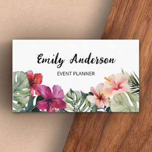 Carte De Visite Code QR Fleurs Tropicales Aquarelle Feuilles