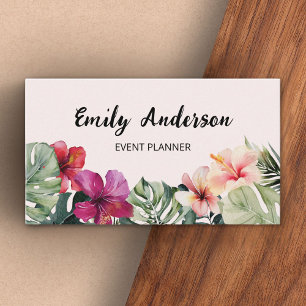 Carte De Visite Code QR Fleurs Tropicales Aquarelle Feuilles