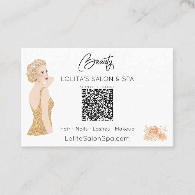Carte De Visite *~* Code QR Floral Beauté Salon Spa Femme Glam AP5 (Devant)