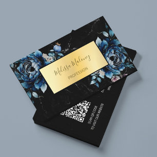 Carte De Visite Code QR Floral Boho Aquarelle Bleue