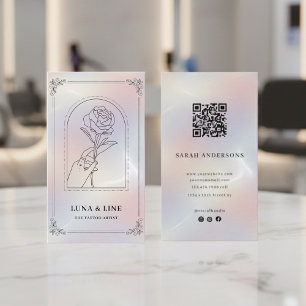 Carte De Visite Code QR floral holographique minimaliste