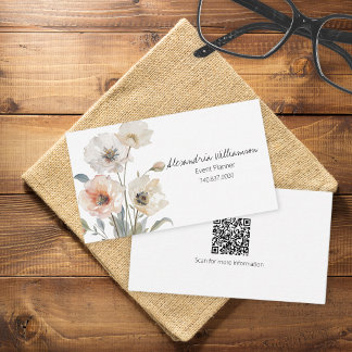 Carte De Visite Code QR Floral Minimaliste