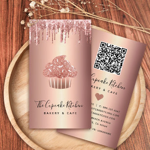 Carte De Visite Code QR Gâteaux Cupcake Rose Gold Pailleté Boulang