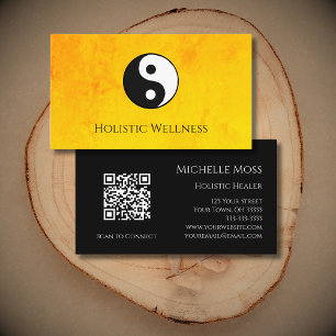 Carte De Visite Code QR Gold Holistic Wellness Yin Yang