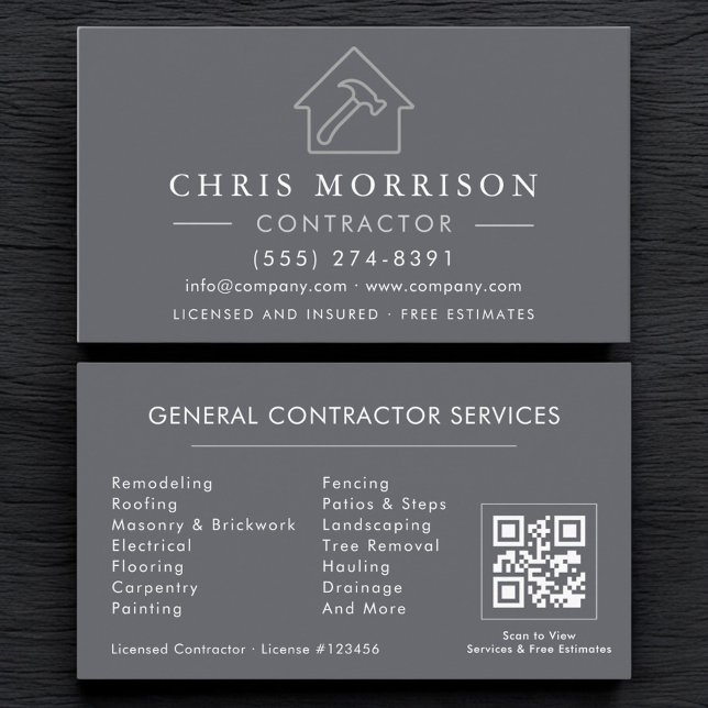 Carte De Visite Code QR gris argenté de construction générale (Créateur téléchargé)