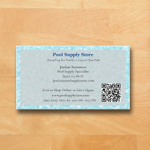 Carte De Visite Code QR Gris Bleu Entrepreneur Piscine