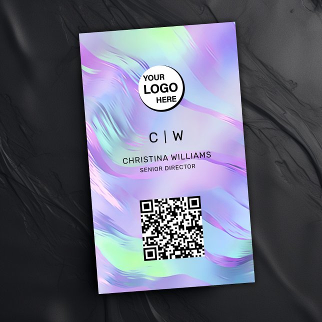 Carte De Visite Code QR Holographique Monogramme (Monogram Holographic QR Code Business Card)