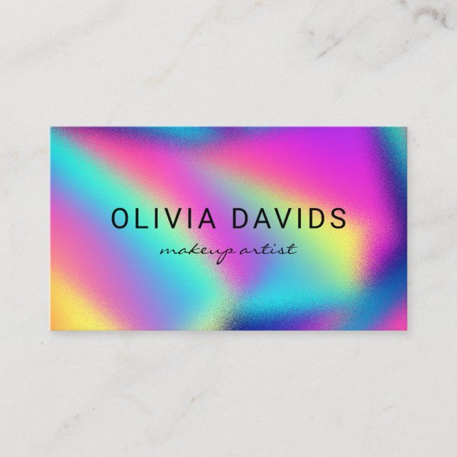 Carte De Visite Code QR Holographique Neon Rainbow Maquillage Arti (Devant)