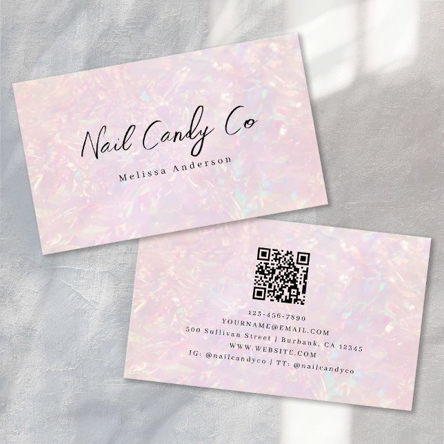Carte De Visite Code QR holographique rose Luxe (Créateur téléchargé)
