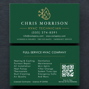 Carte De Visite Code QR HVAC Vert Moderne Or