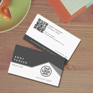 Carte De Visite Code QR   Immobilier générique, gris minimaliste