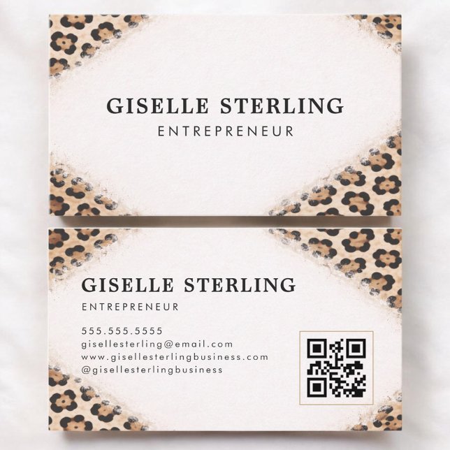 Carte De Visite Code QR Impression Guépard Léopard Entrepreneur (Créateur téléchargé)