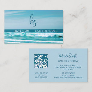 Carte De Visite Code QR Initiales de la vague océanique
