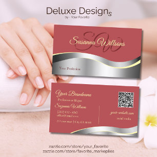 Carte De Visite Code QR initié à la décoration argentée rouge indi