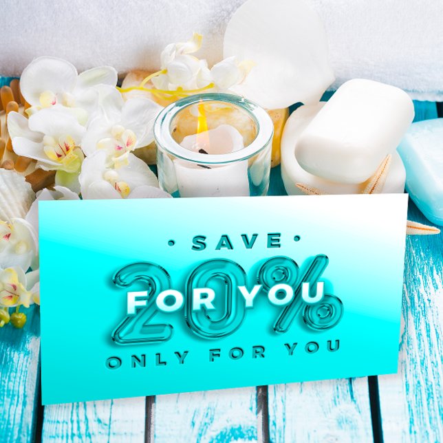 CARTE DE VISITE CODE QR INSÉRER PROMOTIONNELLEMENT 20%HORS COMPTE (QR CODE 20%OFF DICOUNT PROMOTIONAL INSERT CARD OCEANIC BLUE OMBRE PASTEL)