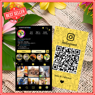 Carte De Visite Code QR Instagram Construction Jaune Industriel