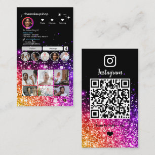 Carte De Visite Code QR Instagram   Pailleté Violet
