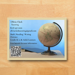 Carte De Visite Code QR jaune Professeur Globe Livre Salle de clas