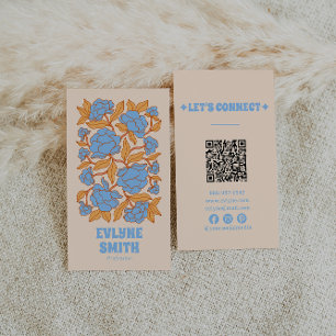Carte De Visite Code QR jaune rétro Super Floral Funky Boho