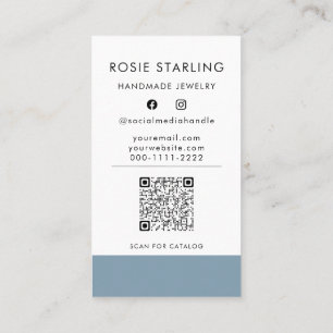 Carte De Visite Code QR Joli script Artisan bleu pâle vertical