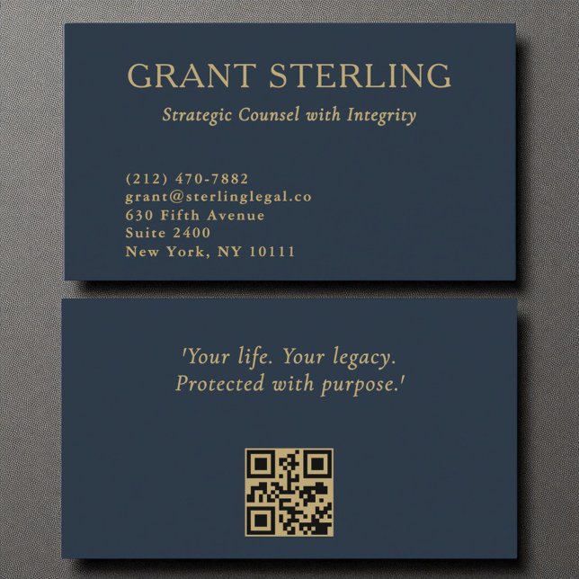 Carte De Visite Code QR légal minimum Marine Blue Gold (Créateur téléchargé)