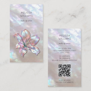 Carte De Visite Code QR Lily holographique iridescent