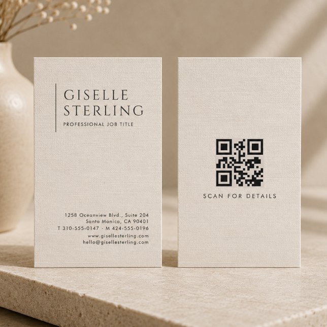 Carte De Visite Code QR Lin Naturel Luxe (Créateur téléchargé)