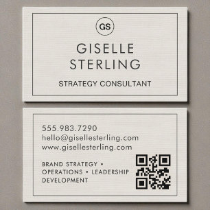 Carte De Visite Code QR Linen Monogram Moderne