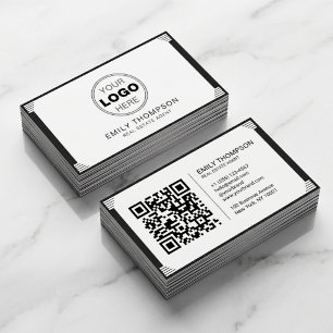 Carte De Visite Code QR Logo Art Déco Minimaliste Noir et Blanc